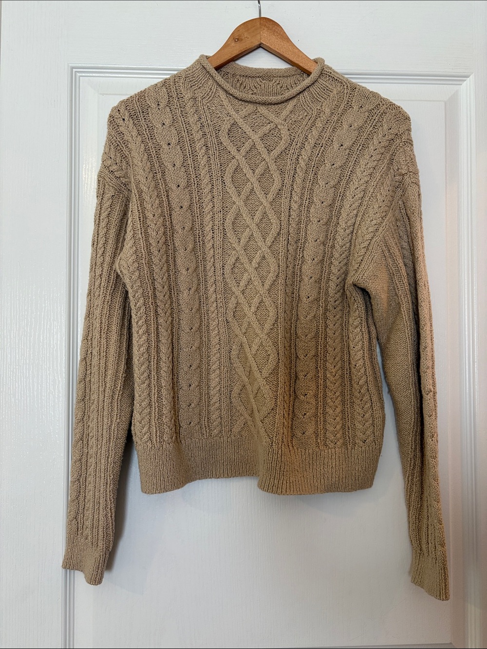 J. Crew Men's Cable Crewneck Sweater in Tan